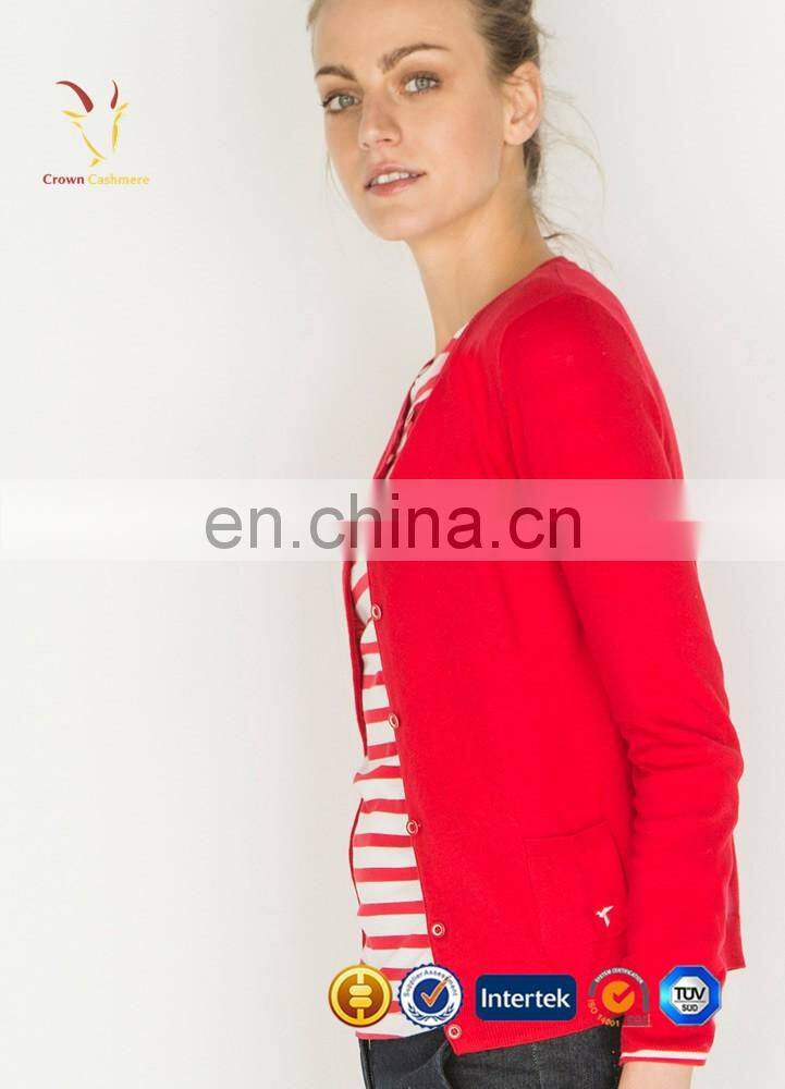 Computer Knitted Cardigan with Button Red Cashmere Cardigan