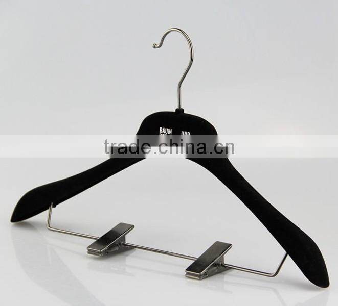 gray fashion velvet flocking hanger with clips for suits
