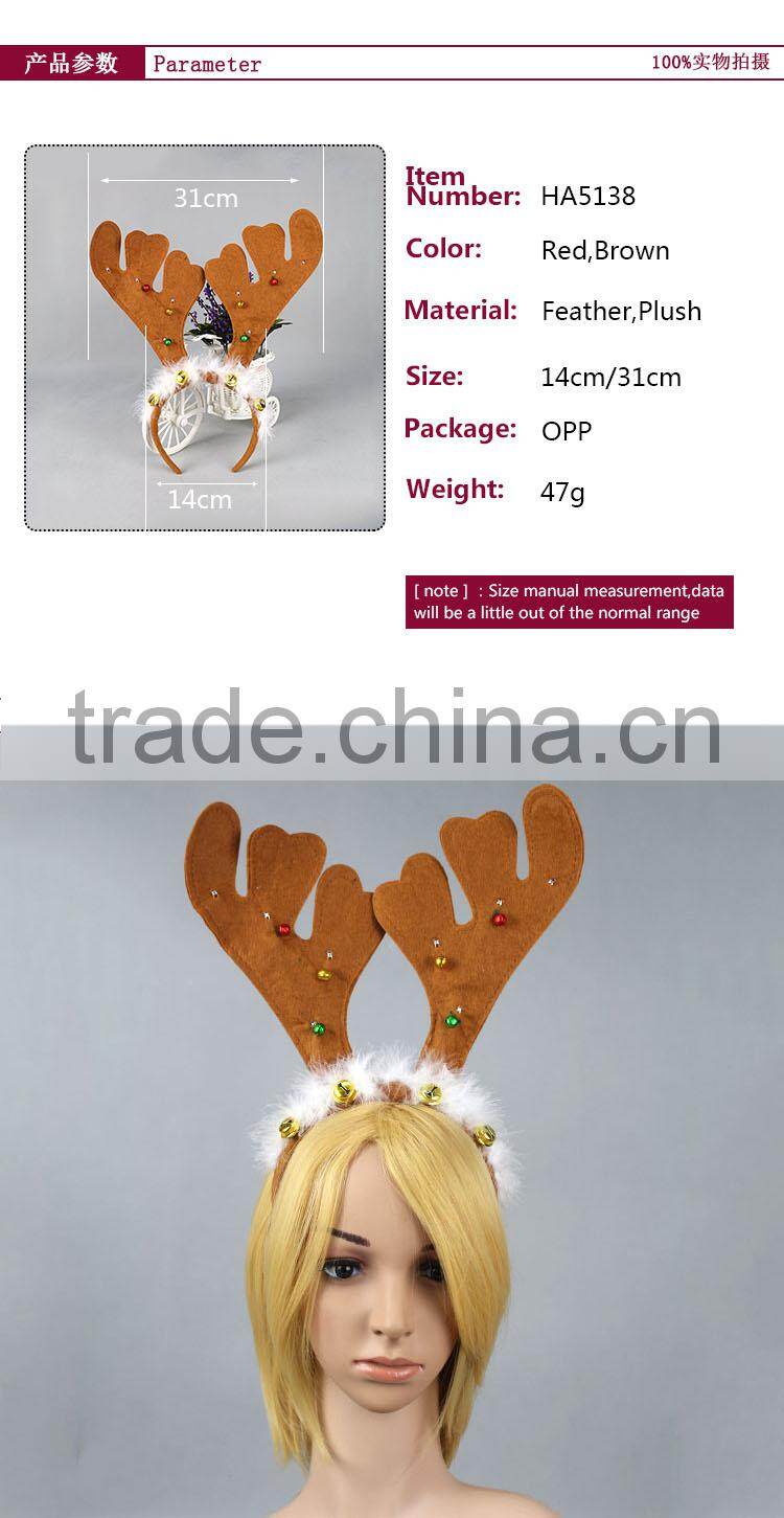 Wholesale Design Christmas Party Small Bell and LED Ornament Antlers Headband