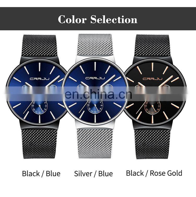 CRRJU 2155 Casual Quartz Watches Automatic Water Resistant Steel Fashion Pprivate Label Men Watch