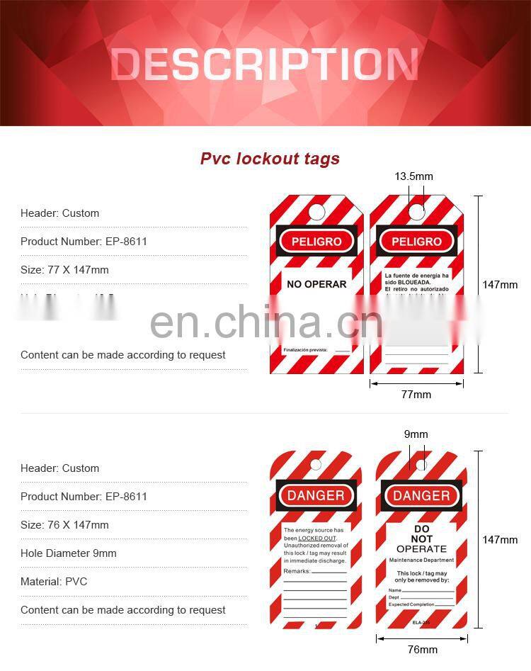 Industry Equipment Locked Out Pvc Safety Lockout Tagout Warning Tags