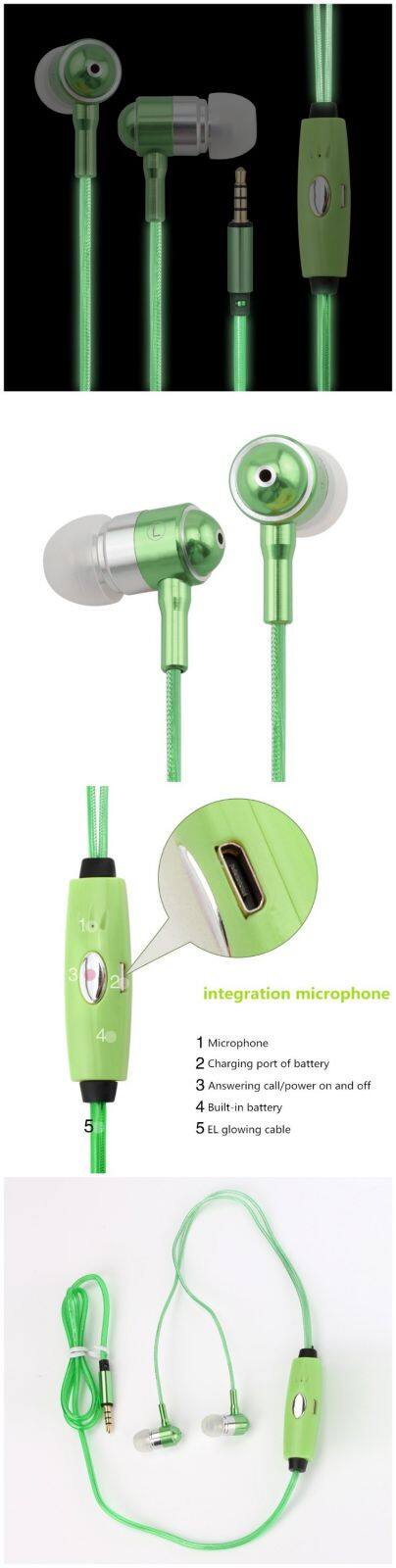 Popular hot sale micro earpiece glowing headphones led light earphones