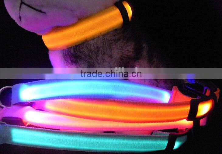 Pure Color Double Side Exposure Flat Optical Fibre Led Pet Dog Collar