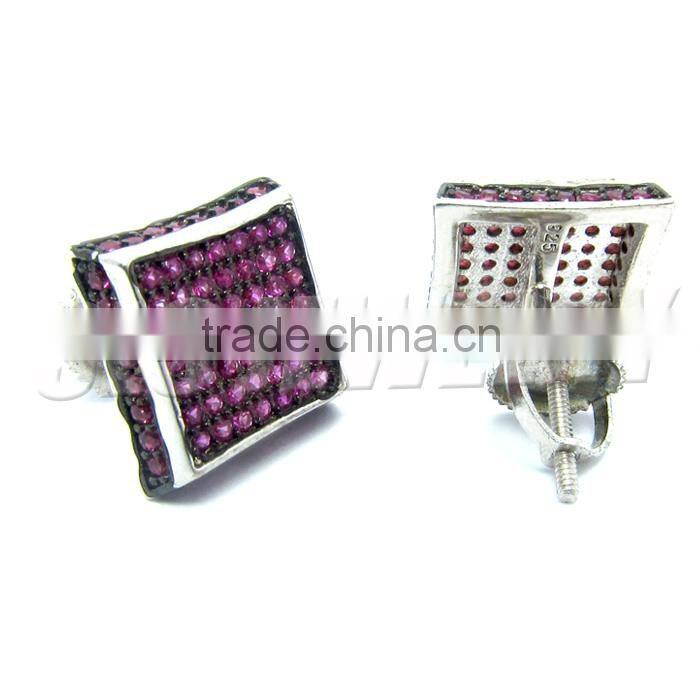 wholesale price men' earring ruby stones &black stones pave in zc earring real ruby stone