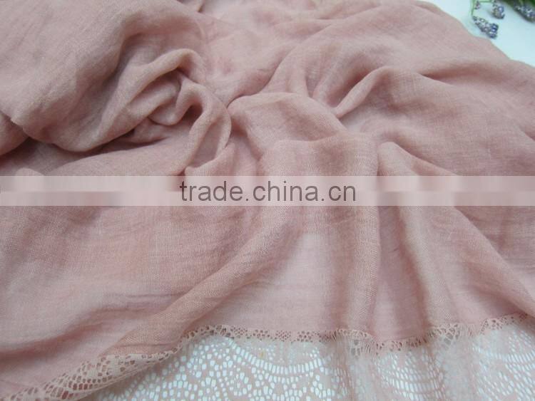 100cm * 210cm Fashion Trendy Women Lady Plain Cotton Linen Lace Hijab Shawl