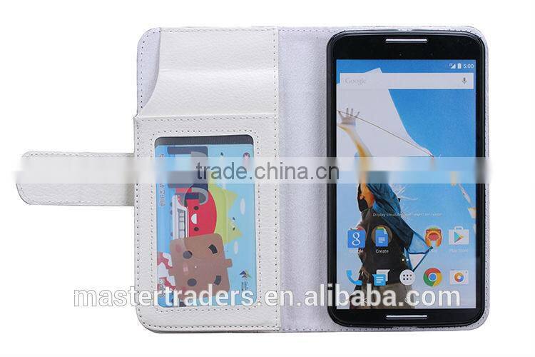 Cheap Multi Function Litchi Grain Stand Wallet PU Leather Case With Card Slot And PC Back Cover For Google 6 MT-3690