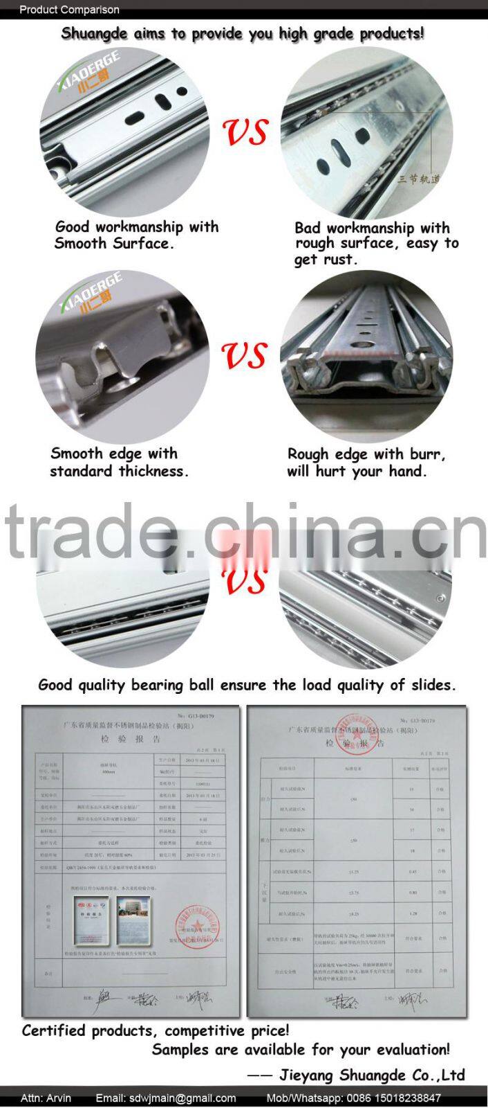 ball bearing drawer slide rail/slow motion drawer slide/telescopic channel drawer slide