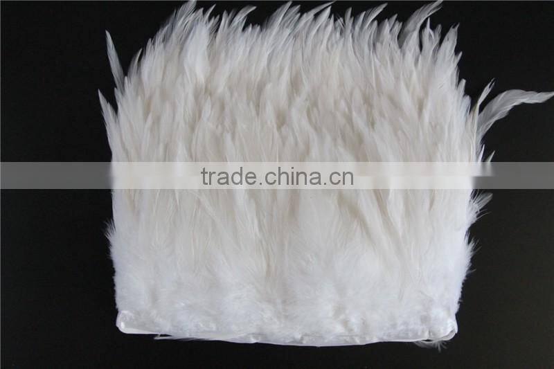 Bleached Pattern White Rooster Tail Feather Trim Ribbon For Wedding Dress Accessories
