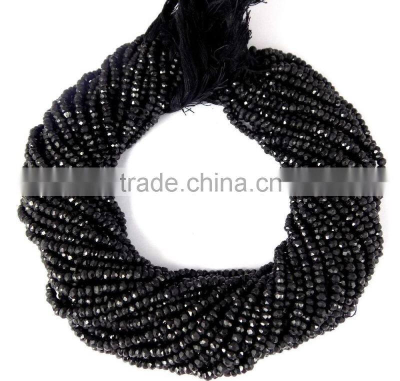 5 Strands Black Rutile Chalcedony Faceted Rondelle Beads 3mm Beads Gemstone Strands,Necklace Making Beads Strand