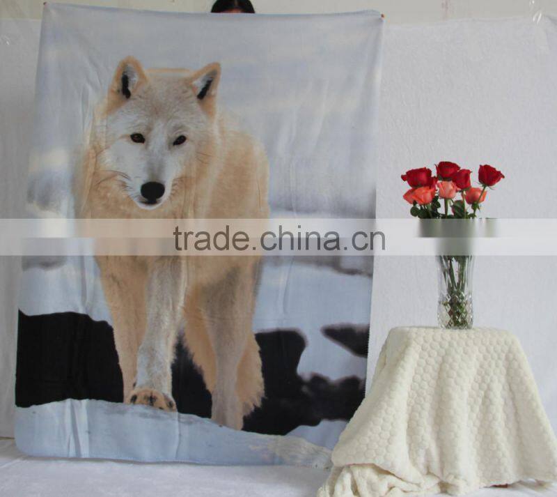 "Wolf" Animal Design Polar Fleece Blanket 100 polyester blanket baby kids children pet travel throw best price factory China