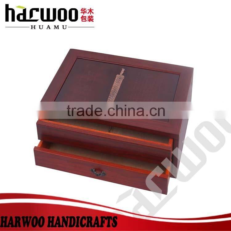 vintage matte finished wooden storage box with drawer,fashion wooden jewelry case,top grade wooden storage case