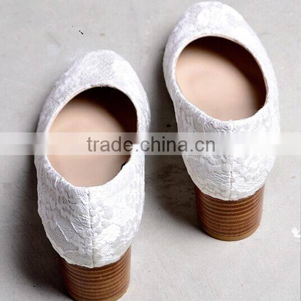 Block Heel white lace cloth Pumps shoes for woman