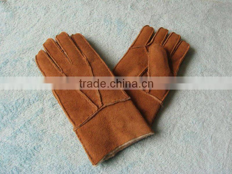 HS143 NEW! Brown Men's 100% REAL SHEEPSKIN SHEARLING NICE & WARM REAL LEATHER Glove& mitts