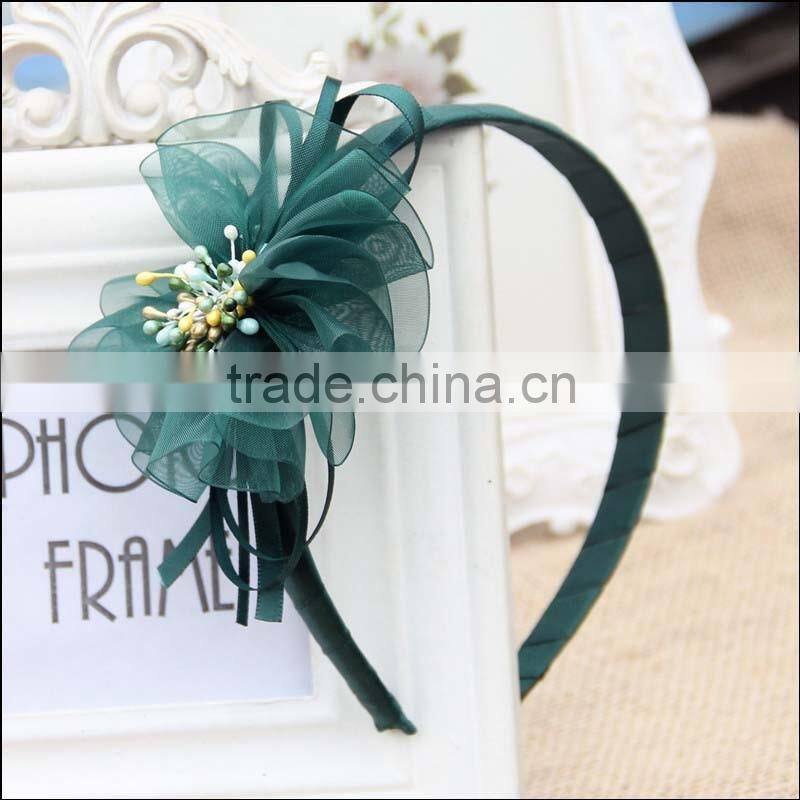 Handmade Organza Flower headband,Satin Ribbon Wrapped Plastic Headband for young girls