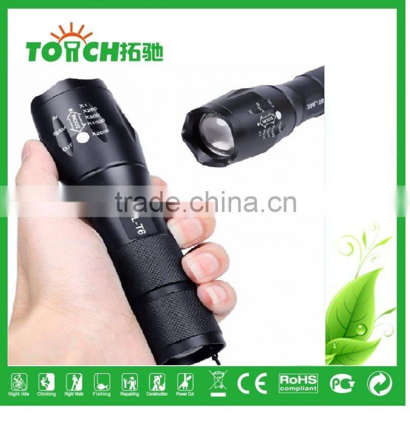 2000 Lumens XML T6 LED Flashlight Zoomable 1* 18650 self defense LED Flashlights