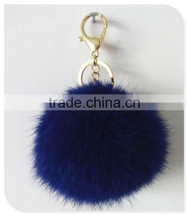 Red fur pom pom keychain Rabbit fur pom pom ball with flower bag charm