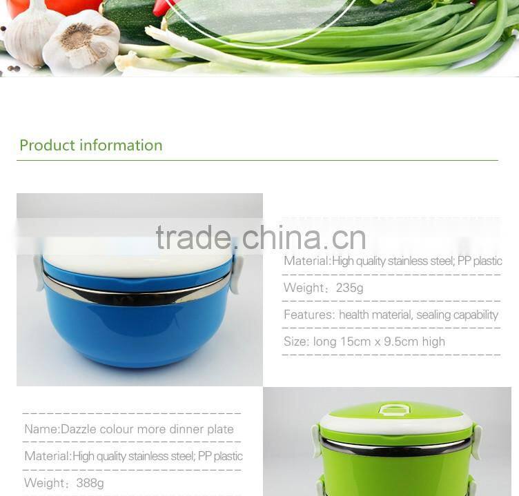 multilayer light surface round shape design insulation PP inner stainless steel tiffin box /bento box with air hole p handle