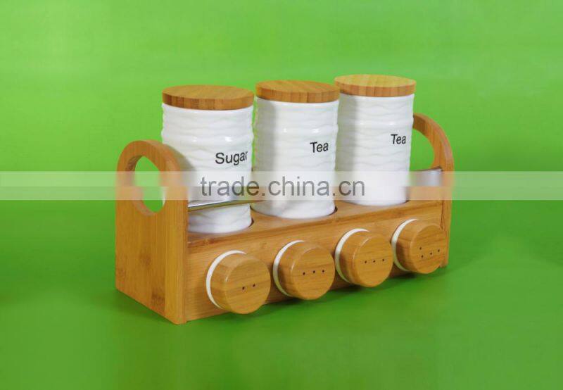 Wholesale High Quality Multifunctional Spice Dispenser white ceramic spice jar 7 pcs spice canister