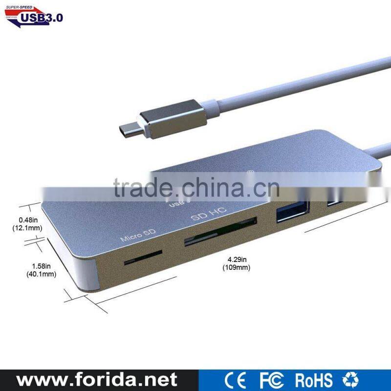 New design Aluminium housing usb c hub and card reader combo for macbook