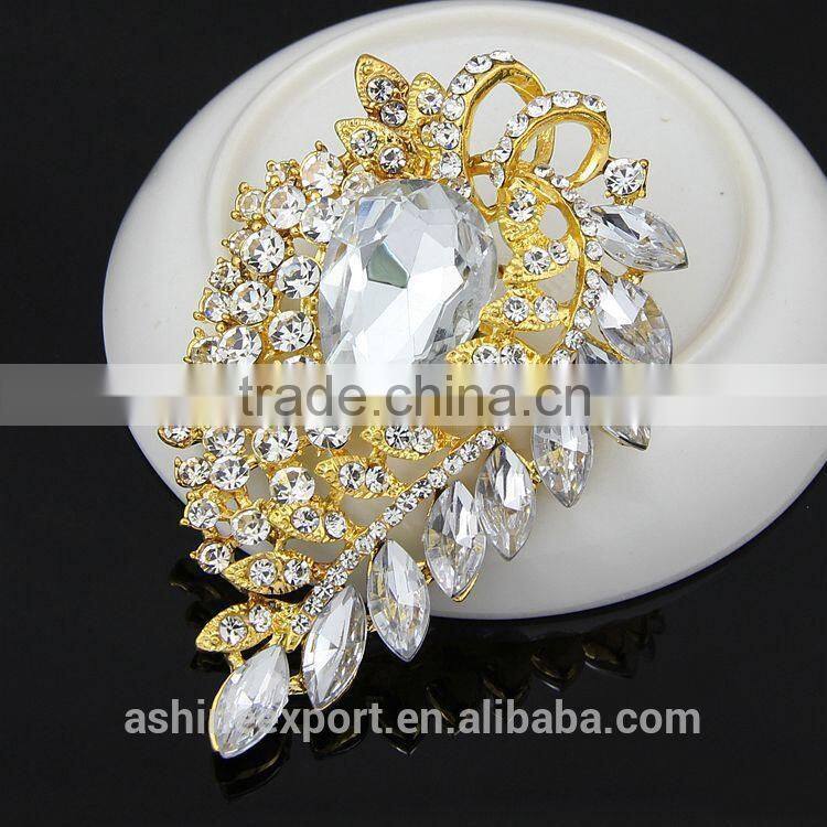 Beautiful leaf shape Marquise bulk bridal crystal rhinestone brooch/handmade rhinestone brooch