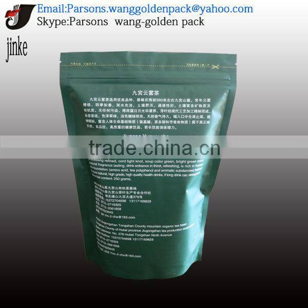 Tea safe three sides sealed stand up zip lock plastic tea bags