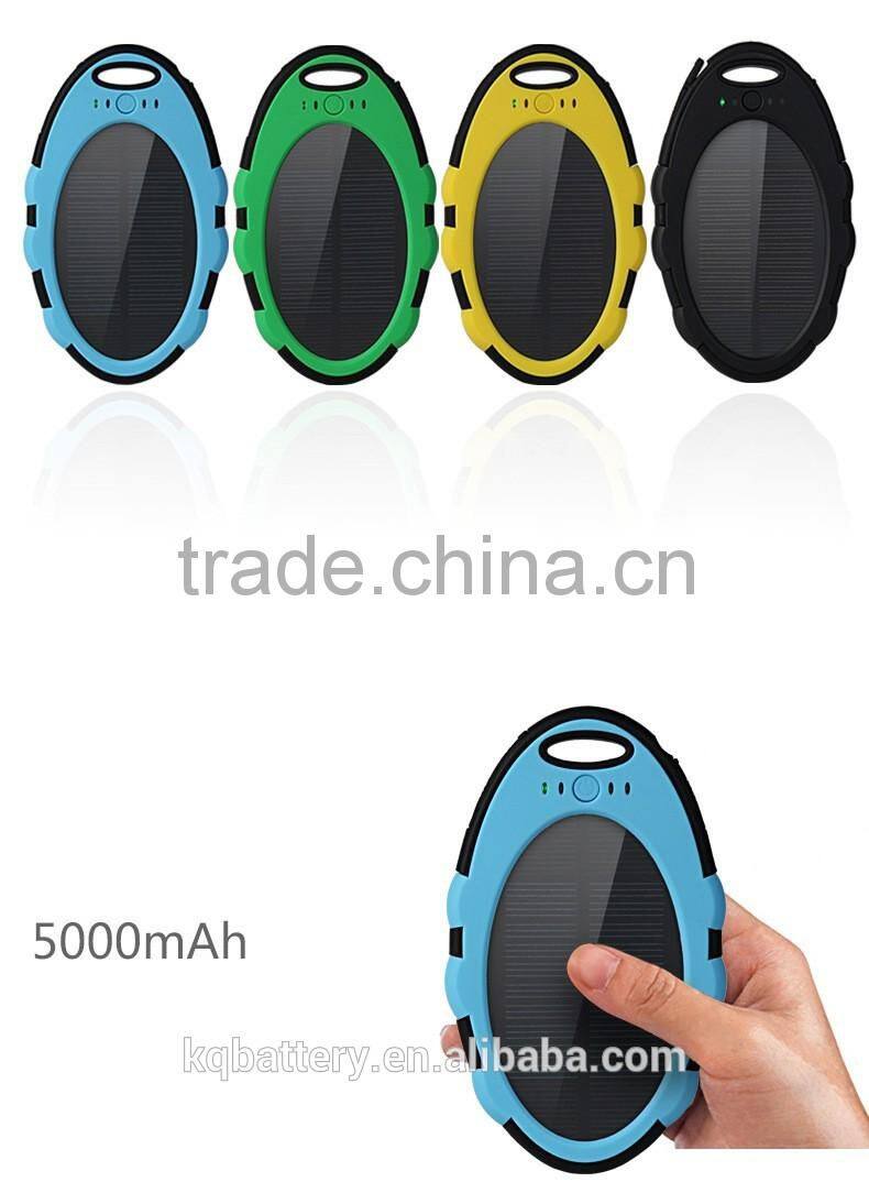 solar mobile charger, 5000 mah portable dual usb waterproof power bank