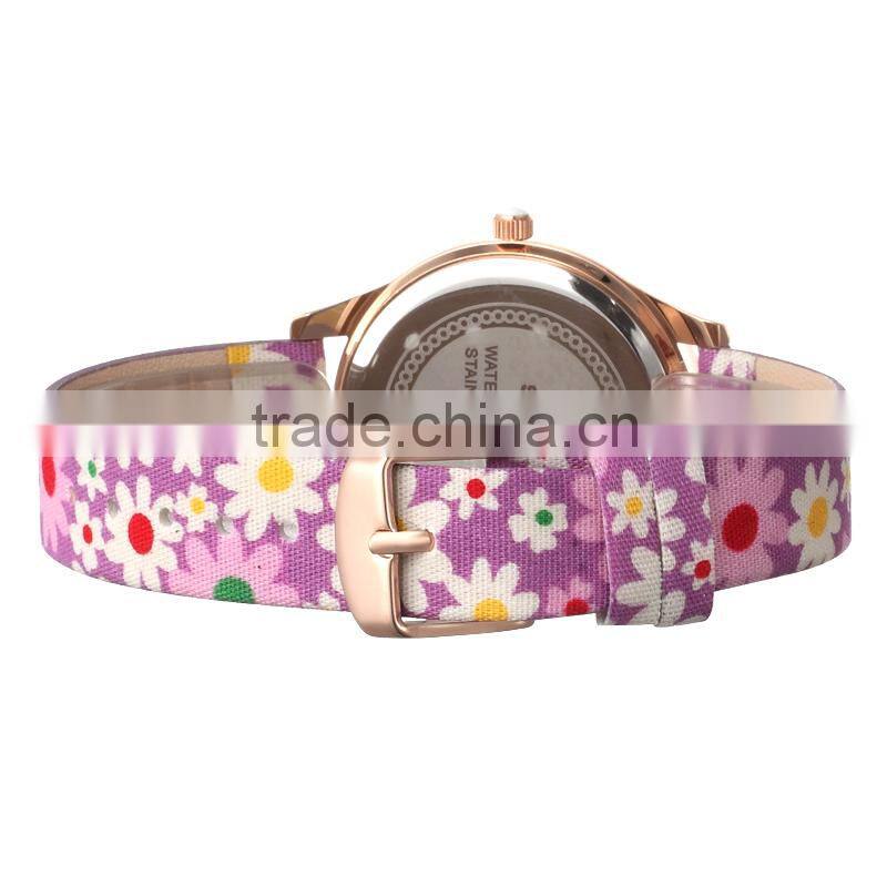 SKONE 9386 Elegance fashion beautiful wrist watches pu band strap with flower