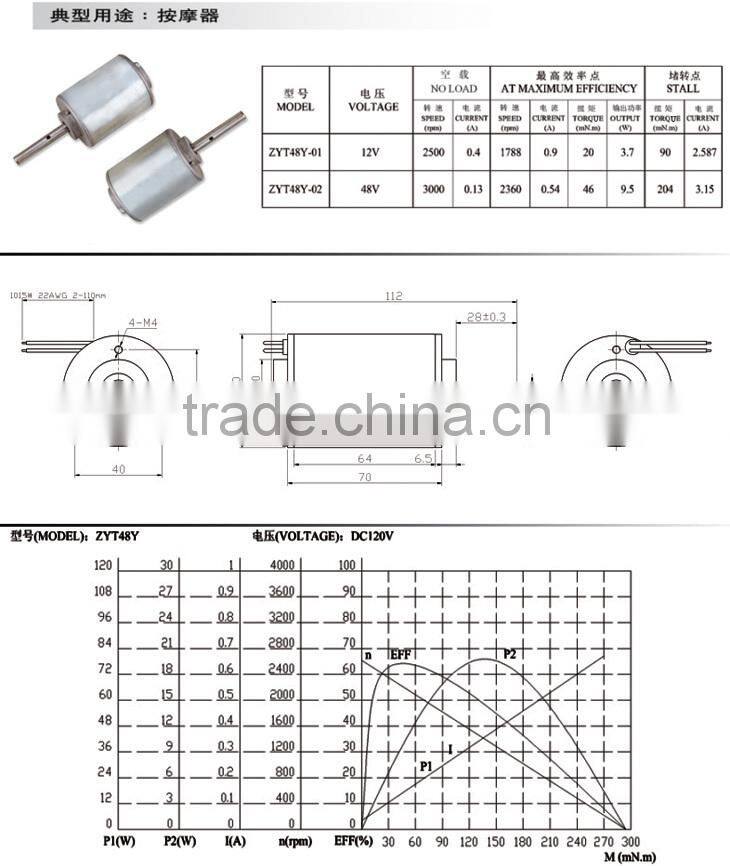 ZYT4Y 48V PMDC motor CE UL Rohs PSE approved
