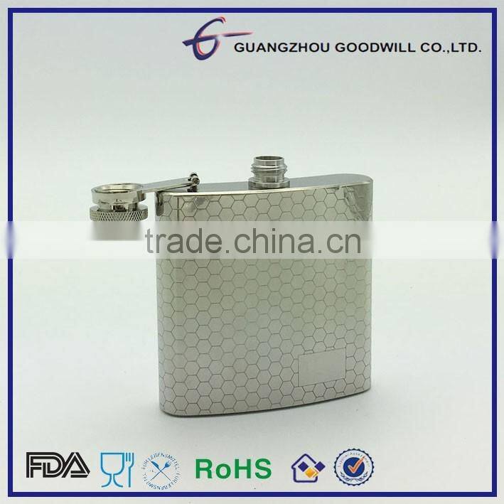6oz Stainless Steel hip flask with honeycombing embossing