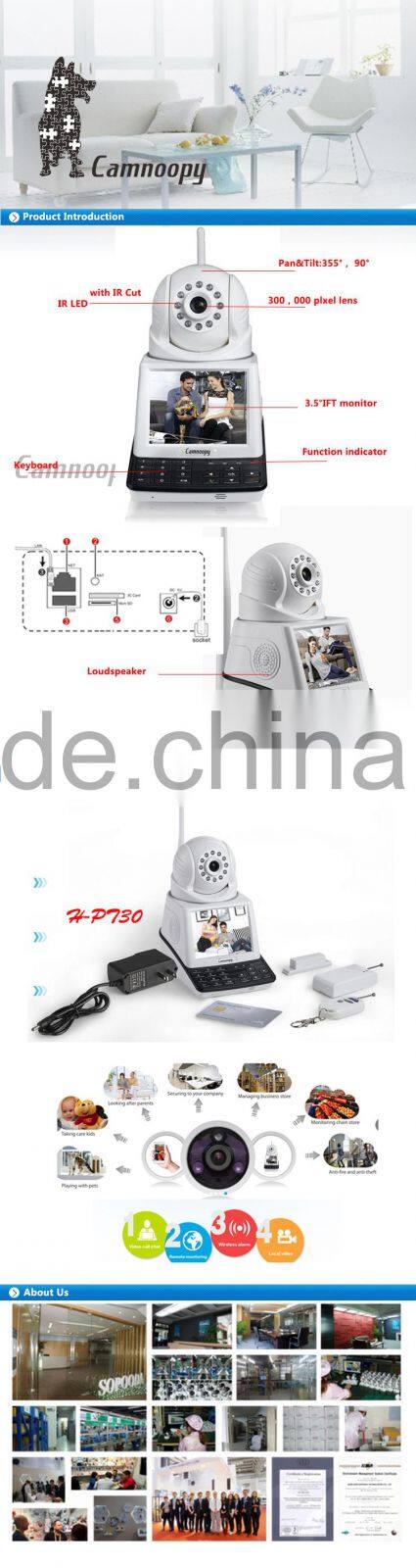 wifi 2p2 wireless 2mp ip camera P2P 0.3MP Wireless NPC 3.5 inch LCD screen Network Phone PT IP Camera