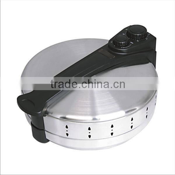 XJ-6K205 rotating plate enable equal heating ,stainless steel housing 1200w 30 minutes timer electric pizza maker