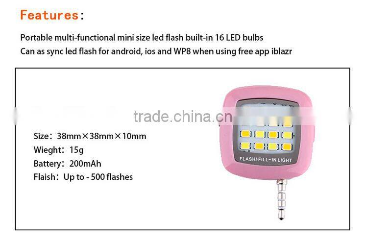 TOP Quality Mobile Phone Selfie Stick RK05 Portable Mini 16 Leds LED Flash Light RK05