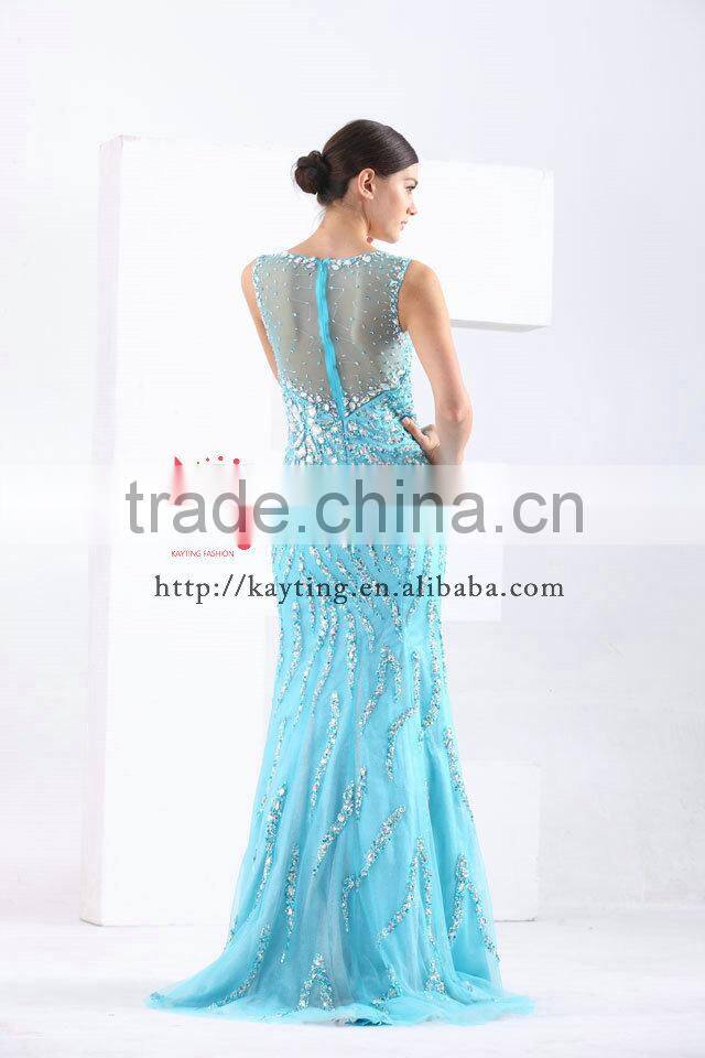 Gorgeous Handmade Beaded Sleeveless Sexy Long Dubai Designers Wholesale Evening Dress