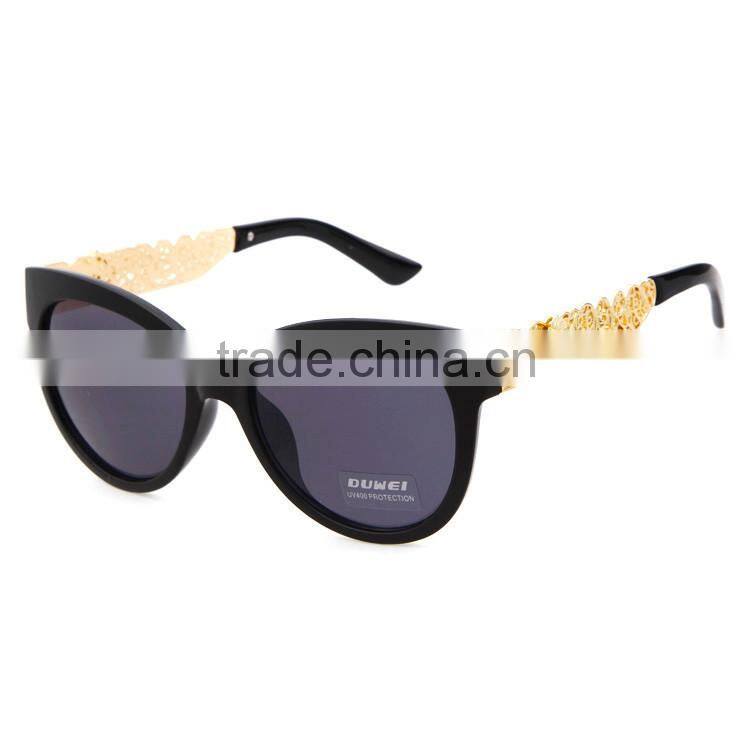 Fashion Women Cat eye PC frame with Metal flower Temples Roller Blank Bolle Sunglasses