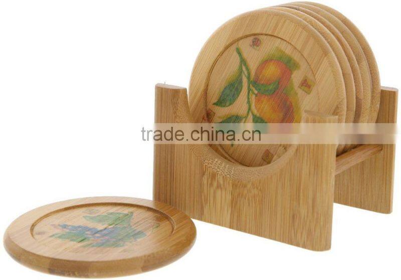 Hot Sale DIY Design Bamboo Coaster, Round Bamboo Coaster 6 Piece Set - 4 Inch