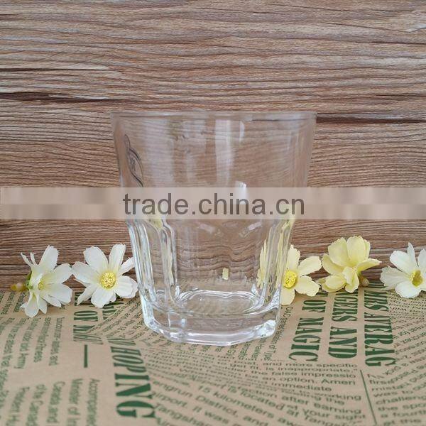 Clear glass tumbler with 280ML capacity and 14 angles bottom