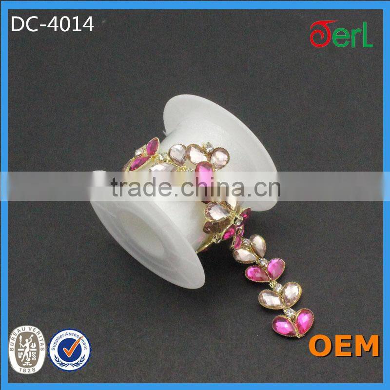 2016 fashion jewelry crystal stone resin beaded rhinestone chain trimming for dress
