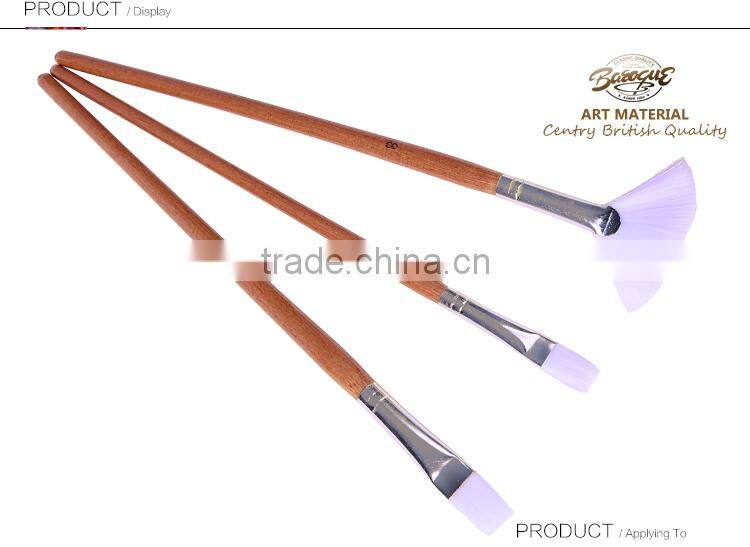 Bulk Cheap 3 Pcs Set Long Handle White Nylon Hair Fan Shaped Artist Oil And Acrylic Paint Brush