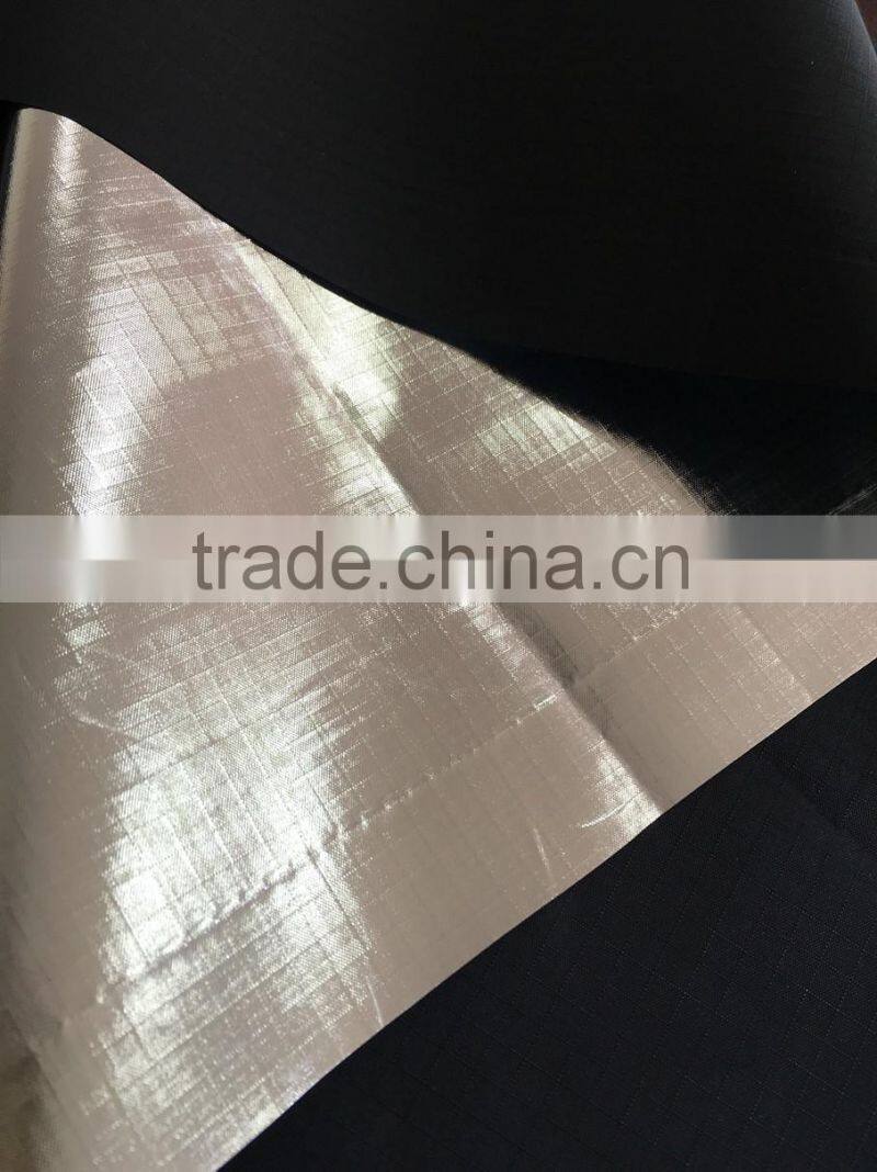 Polyester rib stop taffeta 210T with water repellent silver coating foil silver hot stamp reflective fabric for car/film studio