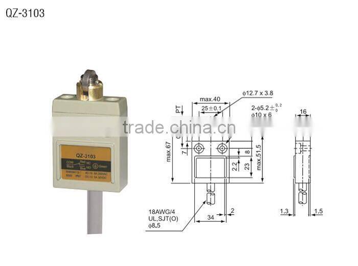 QZ-3103 27.5-28.5mm 5A 125V 3A 250VAC IP67 Waterproof Limit Switch