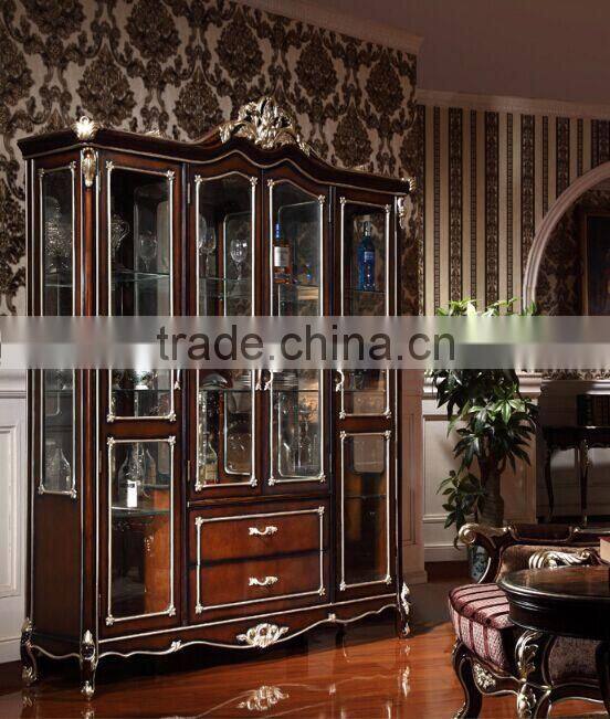 Luxury American Style Wine Cabinet, Royal Wood and Glass Showcase, Nice Hand Carving Display Cabinet (BF01-ML055)