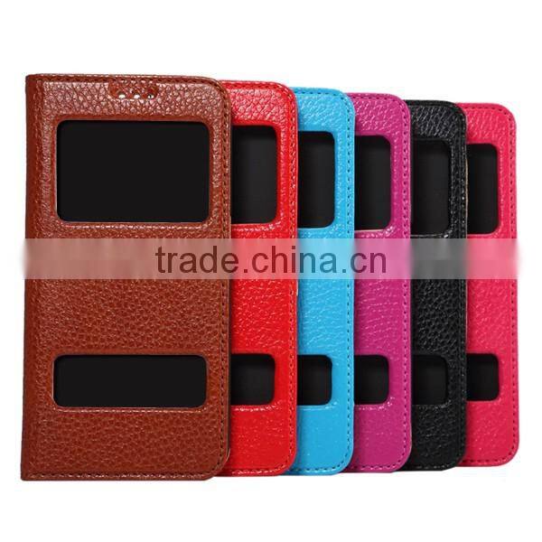 Window View Leather Case For Samsung S6 edge With Sleep Wake Fuction, genuine leather case