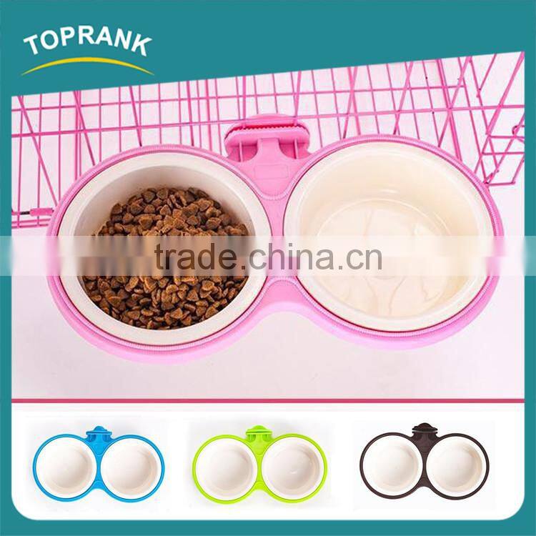 New design suspension fixed dog cage separable pet bowls hang PP double dog bowl