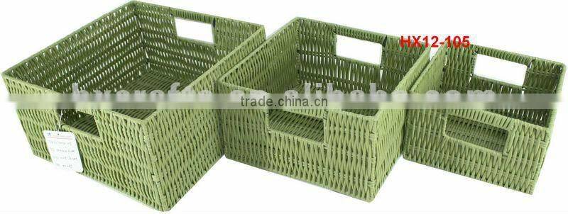 Plastic woven basket with handle sets of 3