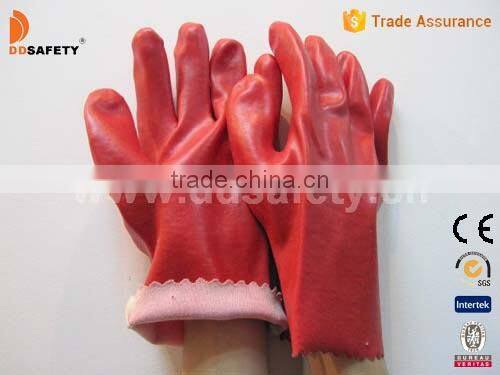DDSAFETY With 5Years Experience PVC Gloves Red PVC Smooth Finished 100%Cotton Liner
