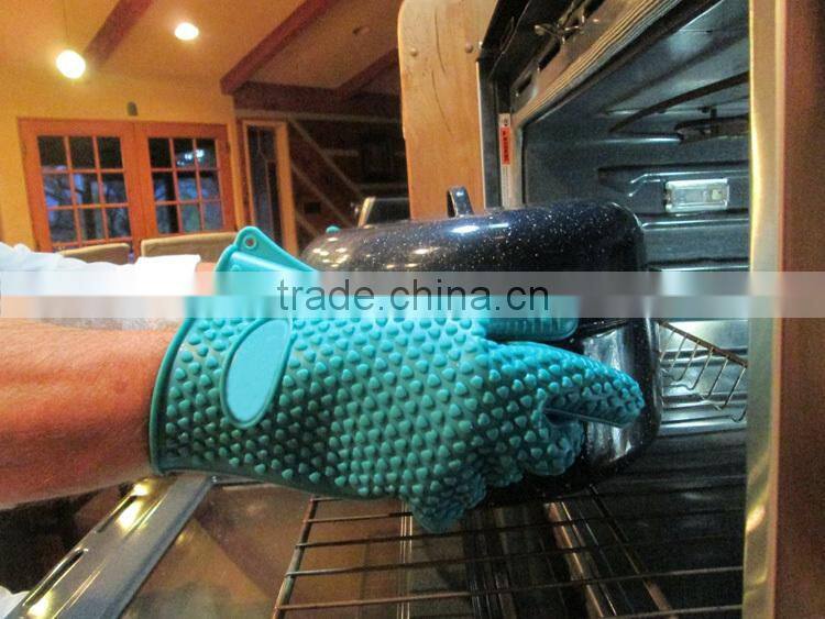 Non-Slip Food Grade Oven Mitts, Pot Holder for Cooking, Baking, Barbeque (BBQ), Cooking 5-Finger Protective Kitchen Gloves