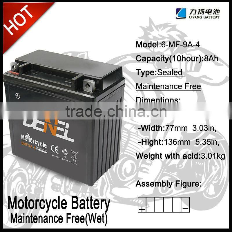 6MF9A-4 Motorcycle MF Battery Comes in Dry-charged Type 6MF-9A-4