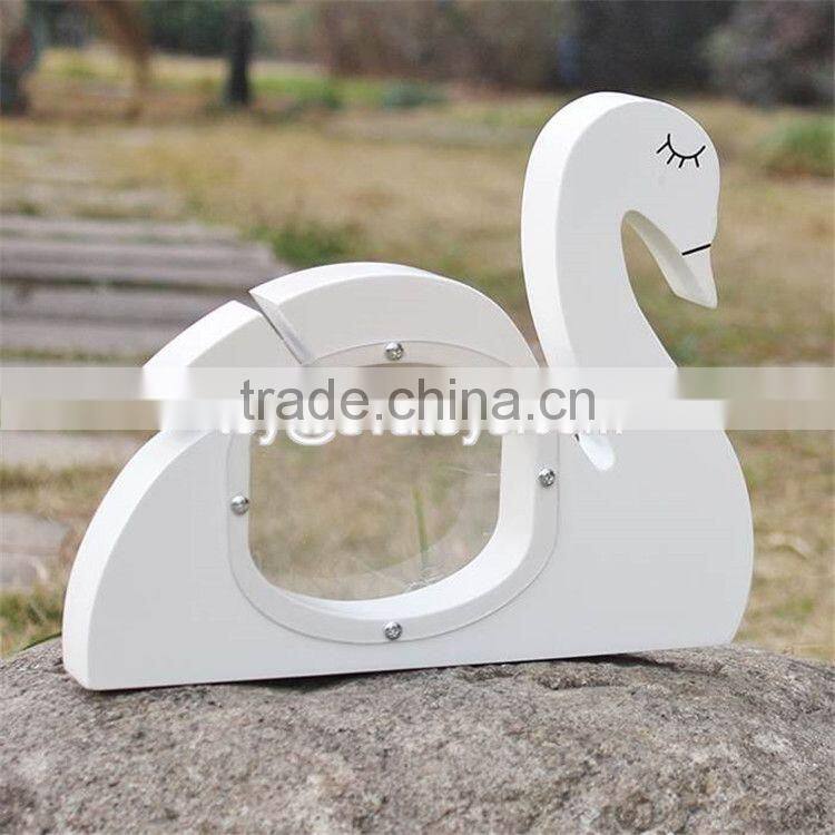 New design cute white swan shape wooden baby piggy banks W02A256