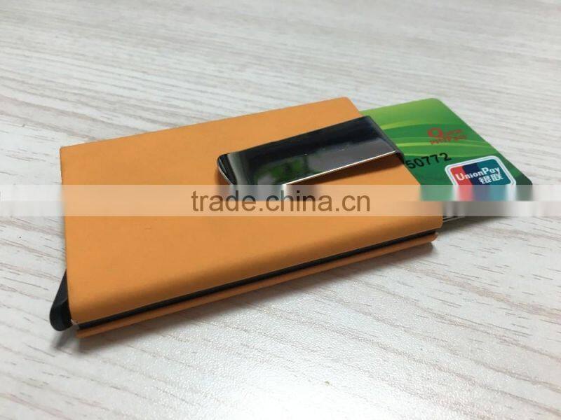 Multi Function Aluminum Slim Credit Card Holder Metal Leather & Aluminum RFID Protector Wallet
