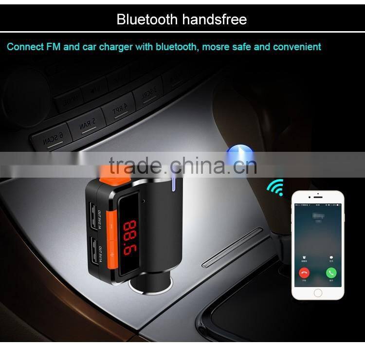 Dual USB Auto Car Charger kit with Wireless Bluetooth Hands Free Calling speaker MP3 Player FM Transmitter cigar lighter